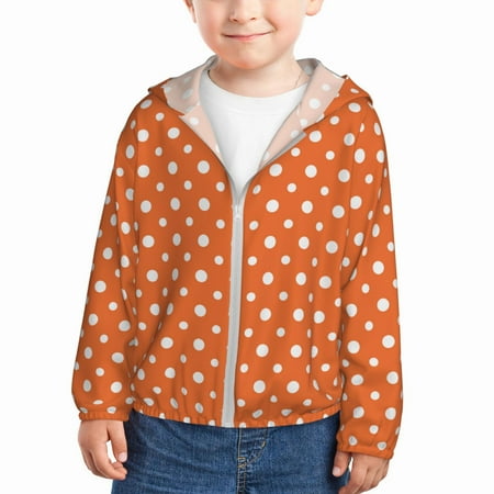 

Ocsxa Orange And White Polka Dot Print Kids Active Zipper Sun Protection Jacket Boys Girls Hooded Cooling Shirt-5 Years