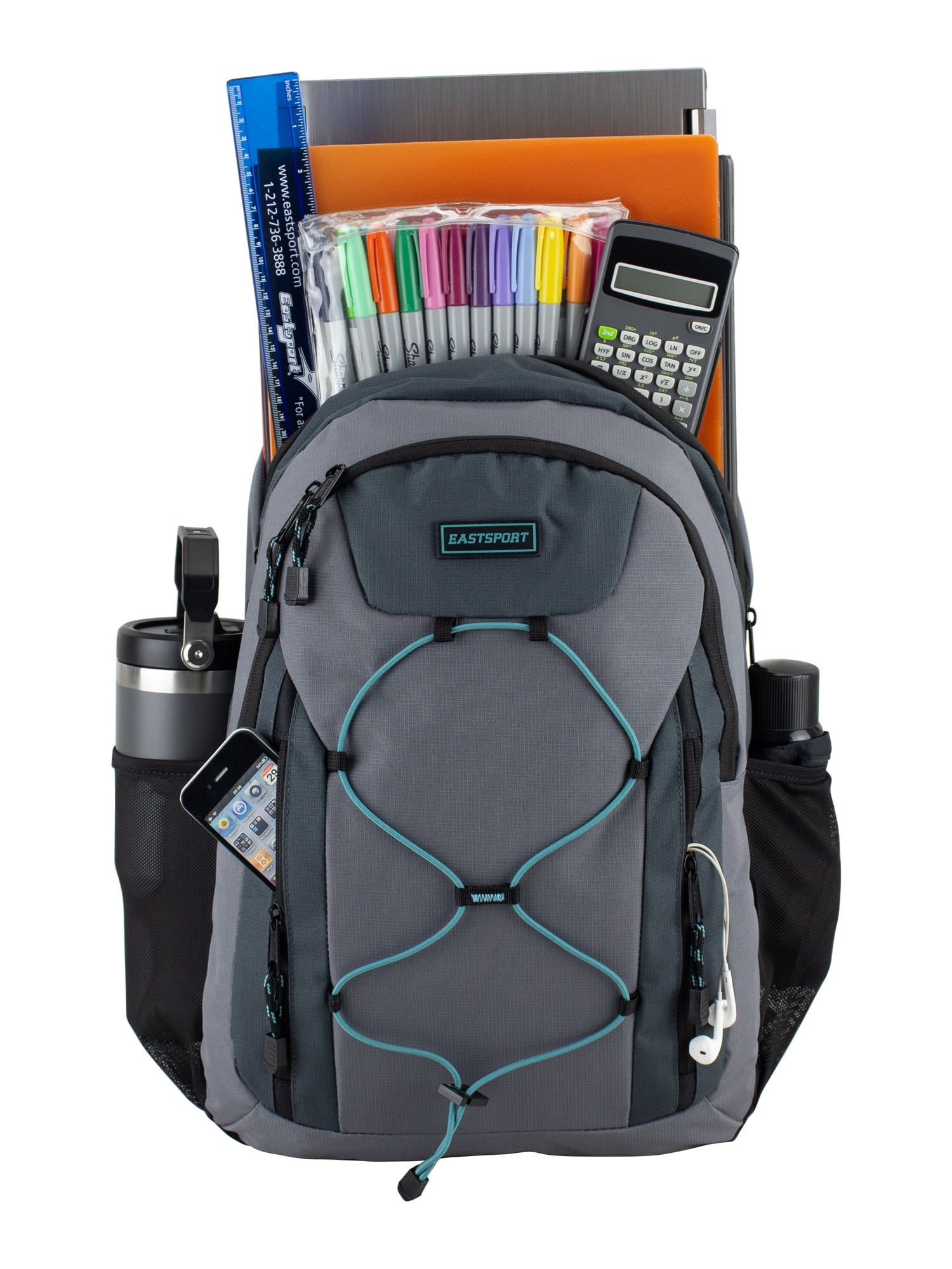 Eastsport Unisex Axis Sport 18.5" Bungee Backpack, Grey Flannel
