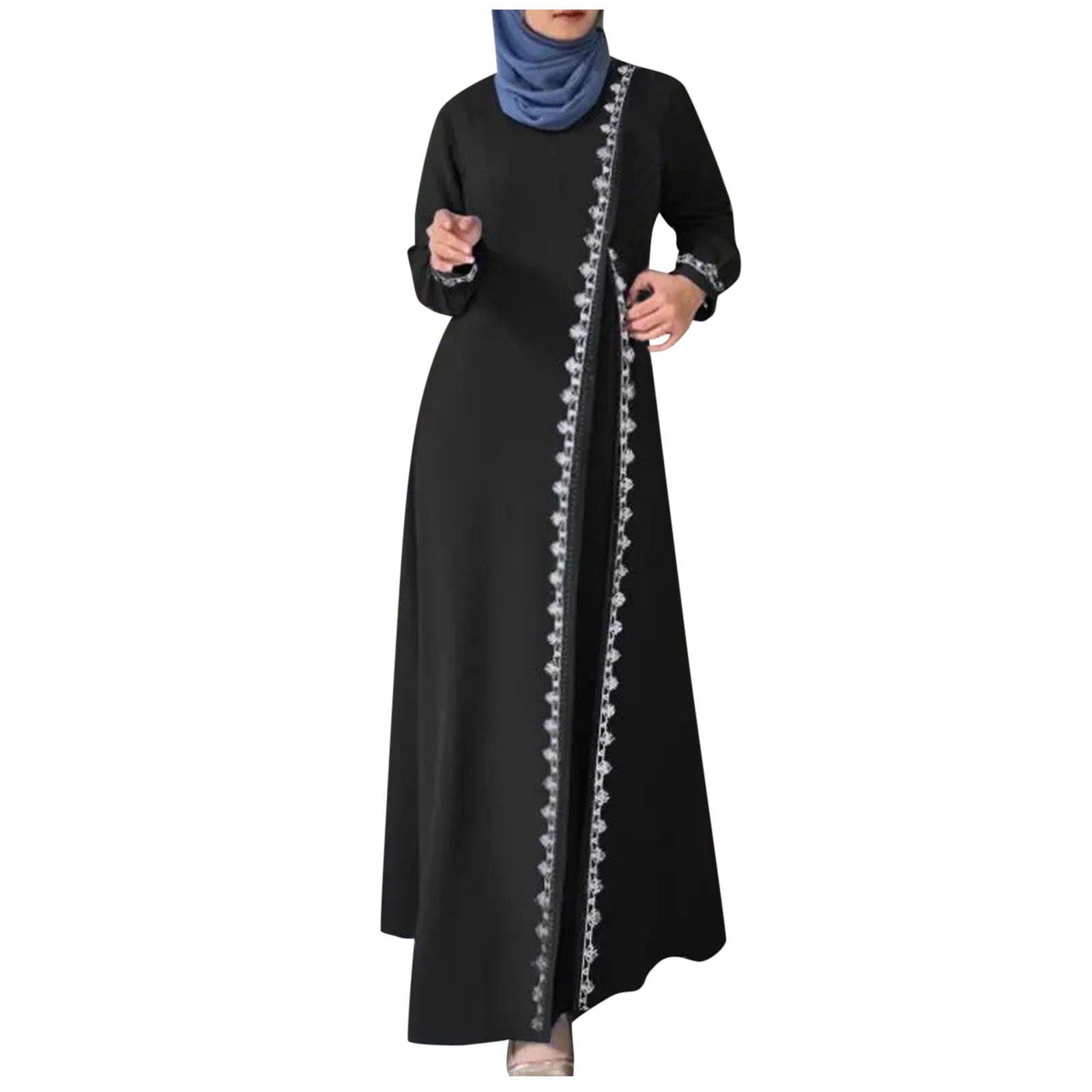 Silky Polyester Kaftan Maple Clothing Women's Printed Long Sleeve Kaftan  Abaya Dress - Ankle Length Silky Polyester Women's Kaftan Dress