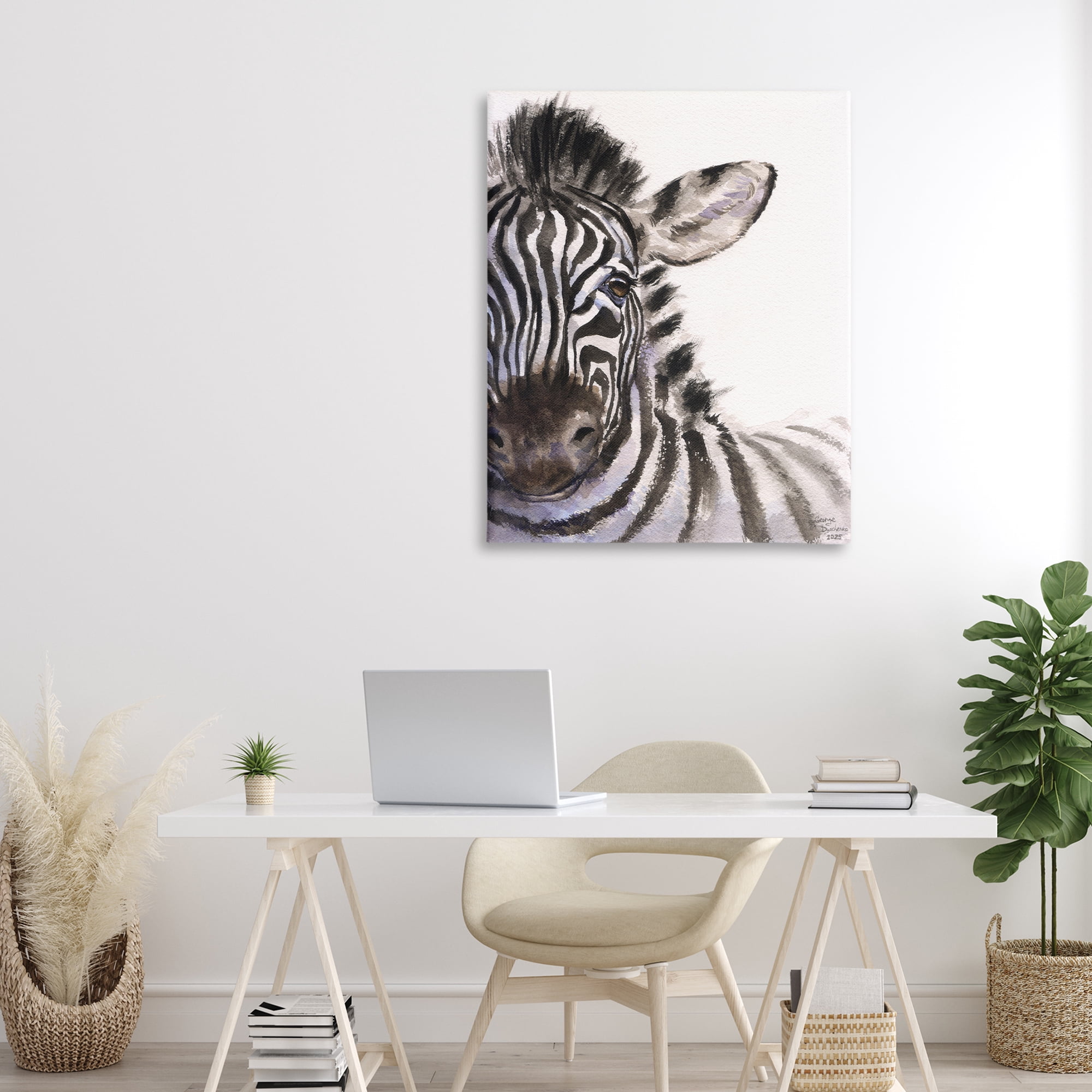Stupell Industries Zebra Portrait on White Canvas Wall Art, design by George Dyachenko