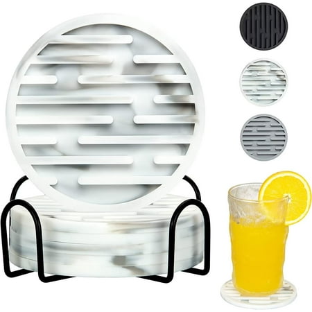 

STRELECT Silicone Coasters with Holder for Drinks Tabletop Set of 8