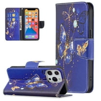 Allytech Wallet Case for iPhone 14 (6.1 inch 2022), Colorful Painting PU Leather Flip Folio Case with Card Holders Kickstand Shockproof Case for iPhone 14 2022, Purple Gold Butterfly