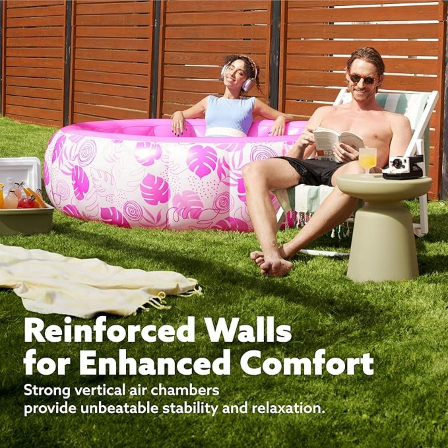 Inflatable Swimming Pool,5.5ft x 20 Inch Full-Sized Blow Up Durable Thickened Luxury Above Ground Family Pool with Comfortable Backrest for Summer Water Party Backyard Garden Lawn,Pink