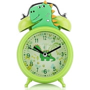 Dinosaur Alarm Clock for Boys Kids, Cute Bedroom Decoration, Non Ticking Silent Second Hand, w/Backlight Super Loud Twin Bell, for Kids Gifts