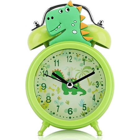 Dinosaur Alarm Clock for Boys Kids, Cute Bedroom Decoration, Non Ticking Silent Second Hand, w/Backlight Super Loud Twin Bell, for Kids Gifts