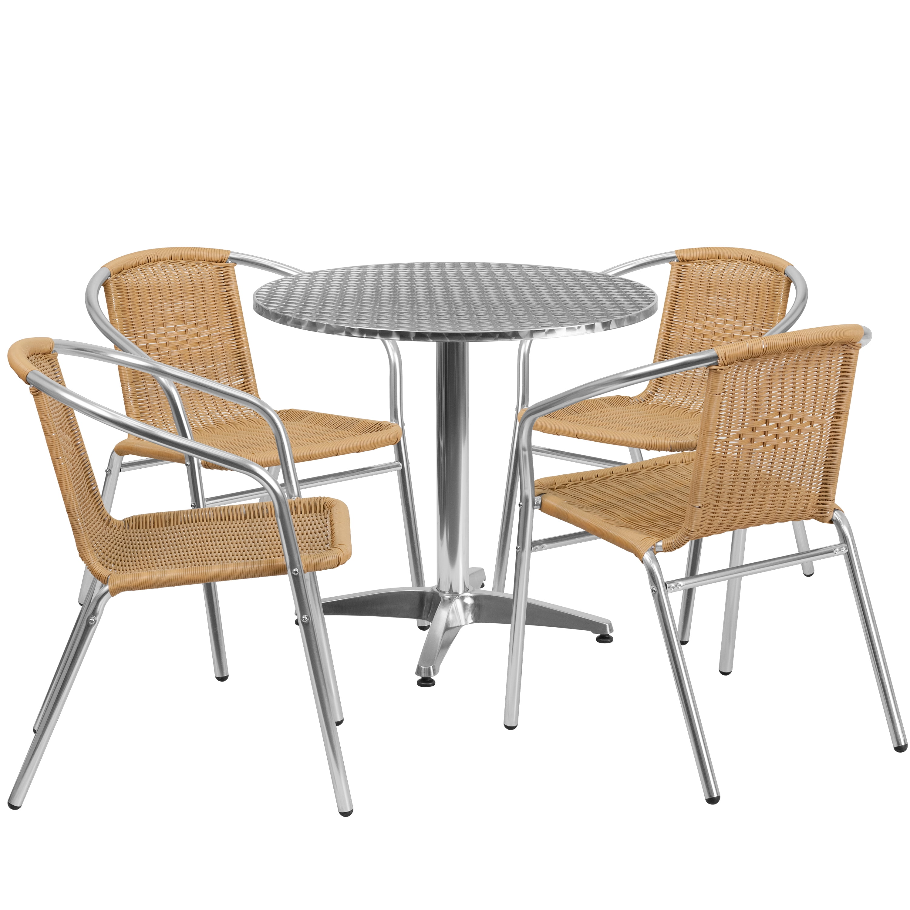 Flash Furniture Outdoor Patio Dining Set, Aluminum Table with 4 Rattan