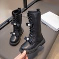 thumbnail image 2 of KPOPLK Kids Matte Knee High Combat Boots Girls Bow Lace Up Non-Slip Lug Sole Boots Casual Fashion Boots(10,Black), 2 of 9