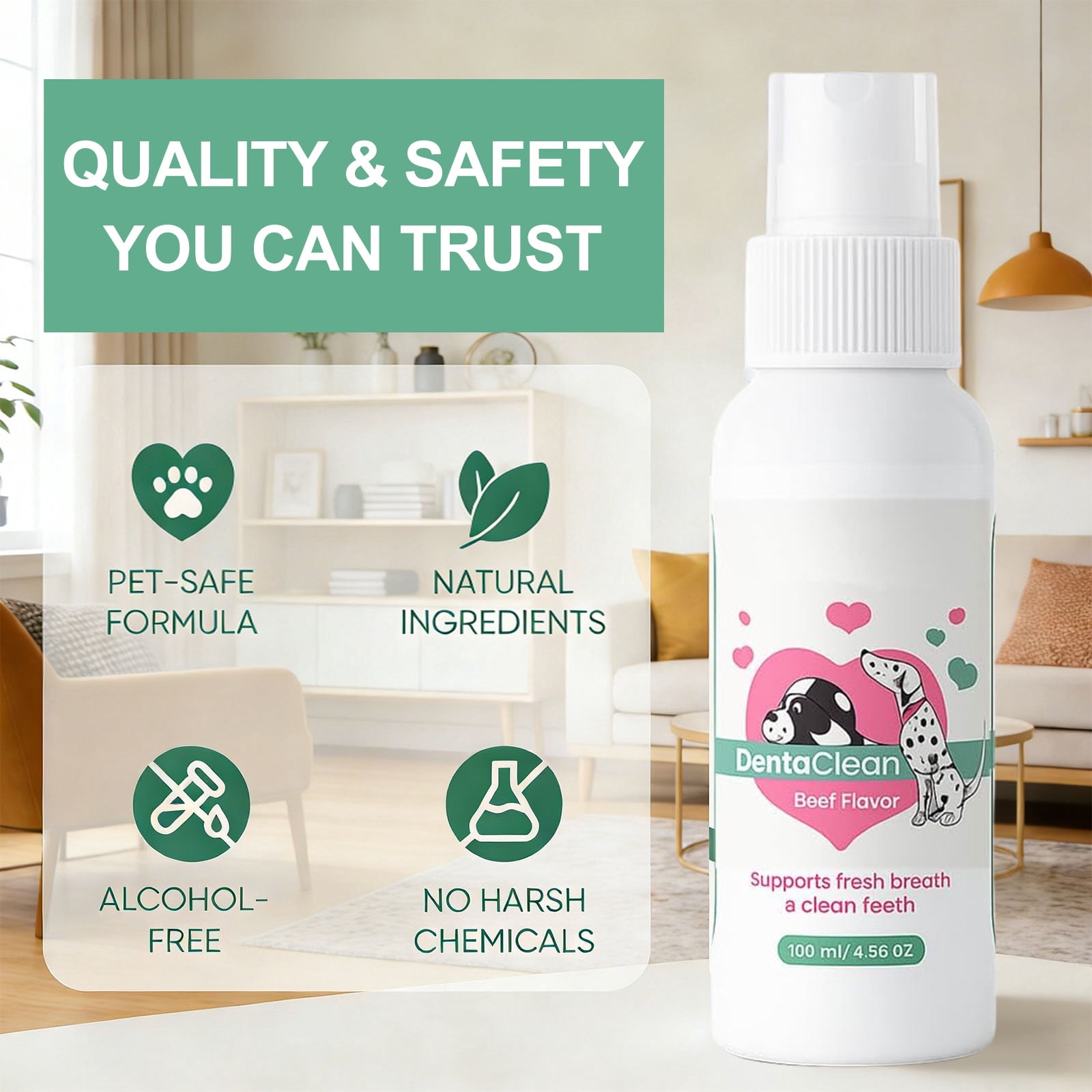 Dentaclean Spray for Dogs & Cats – No-Brush Dental Care, Plaque & Tartar Remover, Natural Breath Freshener, Supports Gum Health – Easy Spray Formula（1PC)