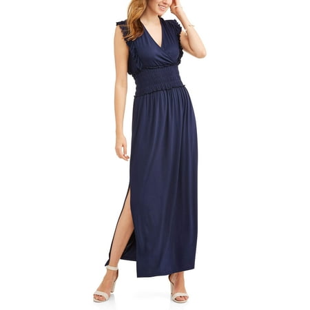 Time and Tru - Women's Smock Waist Maxi Dress with Flutter Sleeves ...