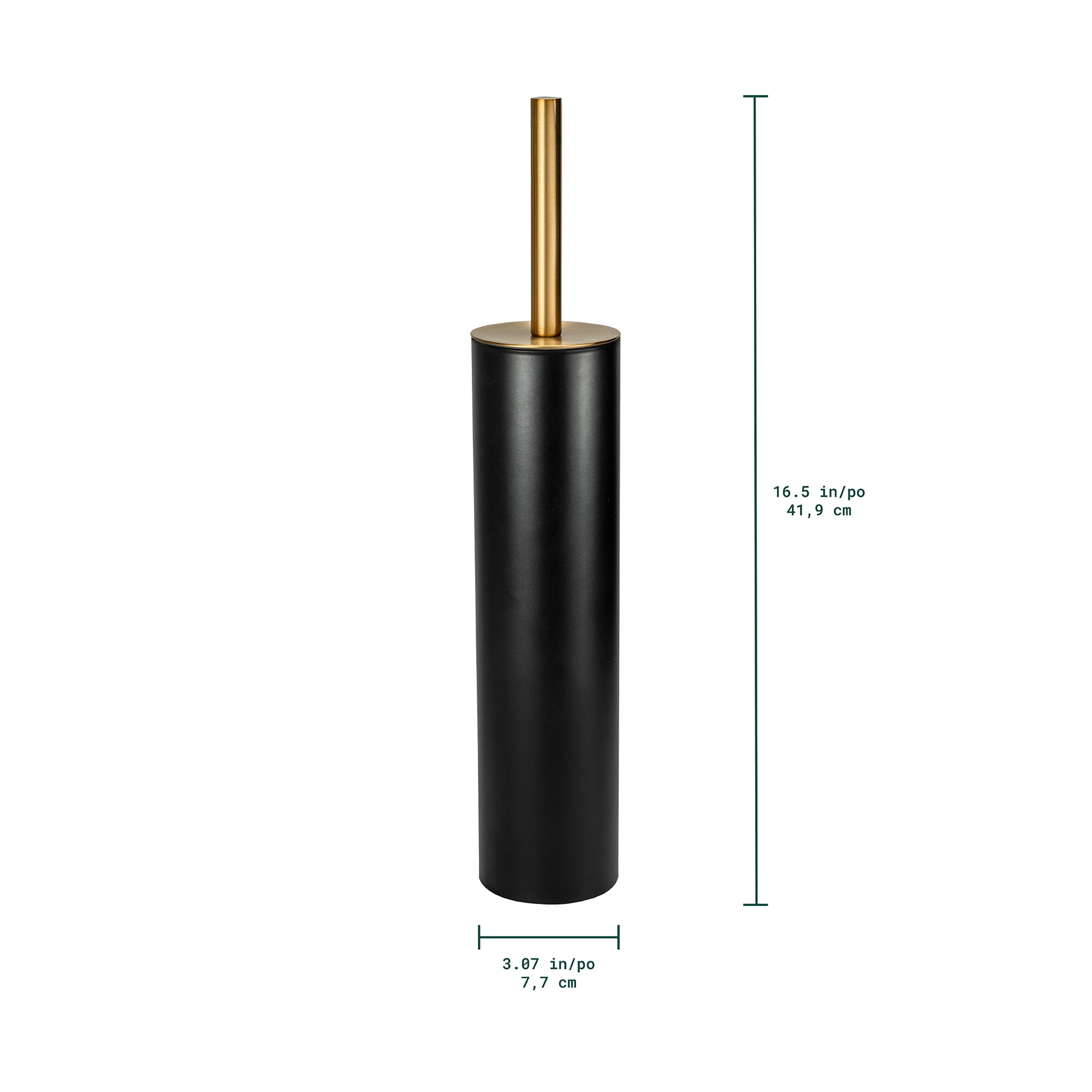 Acento Slim Round Holder, 8 x 8 x 44.5 cm Metal Removable Plastic Liner Tall Toilet Brush in Matte Black Gold