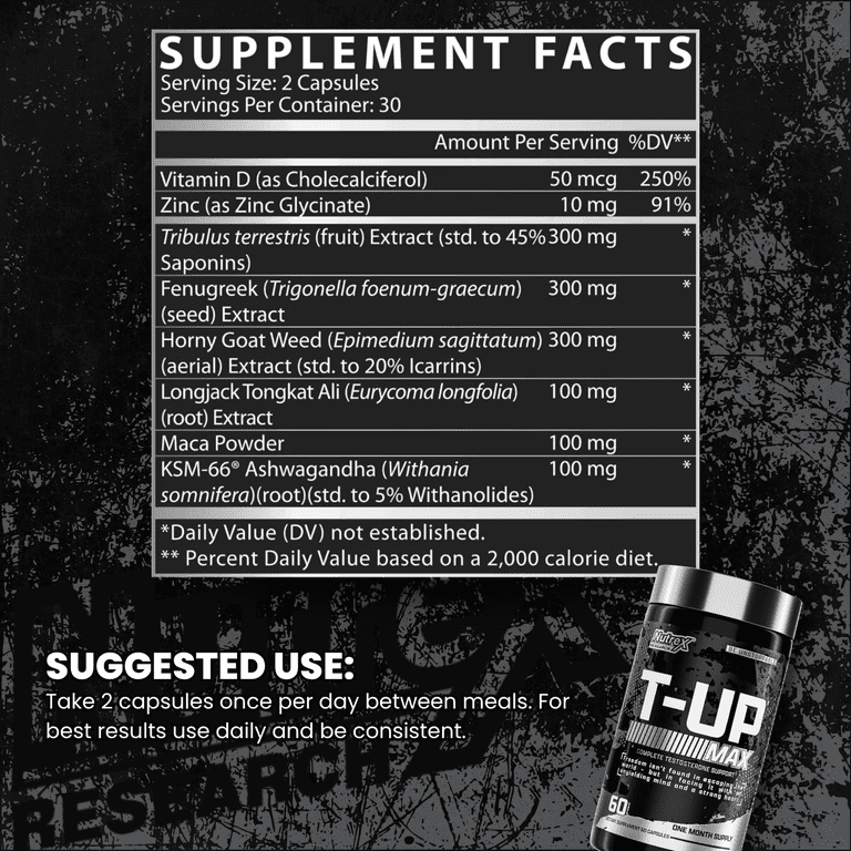 Nutrex Research T-Up Max Testosterone Support for Men 60 Capsules