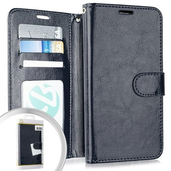 GSA Leather Flip Wallet Case for Samsung Galaxy A21 - Navy Blue