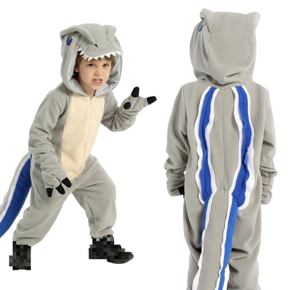 XXWXYD Dinosaur Costum𝖾 Halloween Costum𝖾s Fancy Dress Up Hooded Playsuit Jumpsuit for Girls Dinosaur Kids Boys Girls Soft Animal Jumpsuit With Hood & Tail