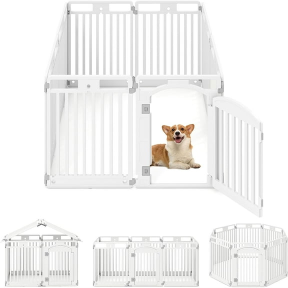WSWJY 8 Panel Dog Playpen, 32'' Tall Plastic Pet Fence with Lockable Door, Indoor Outdoor Portable Dog Exercise Pen for Medium Dogs, Configurable into Square, Rectangle or House-Shaped Layout