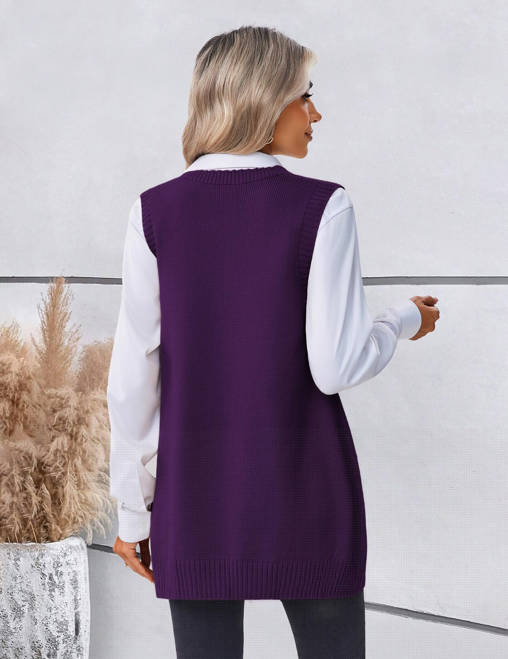 thumbnail image 4 of Zeagoo Women's Sweater Vest Oversized Sleeveless V Neck Pullovers with Pocket Knitted Fall Trendy, 4 of 6