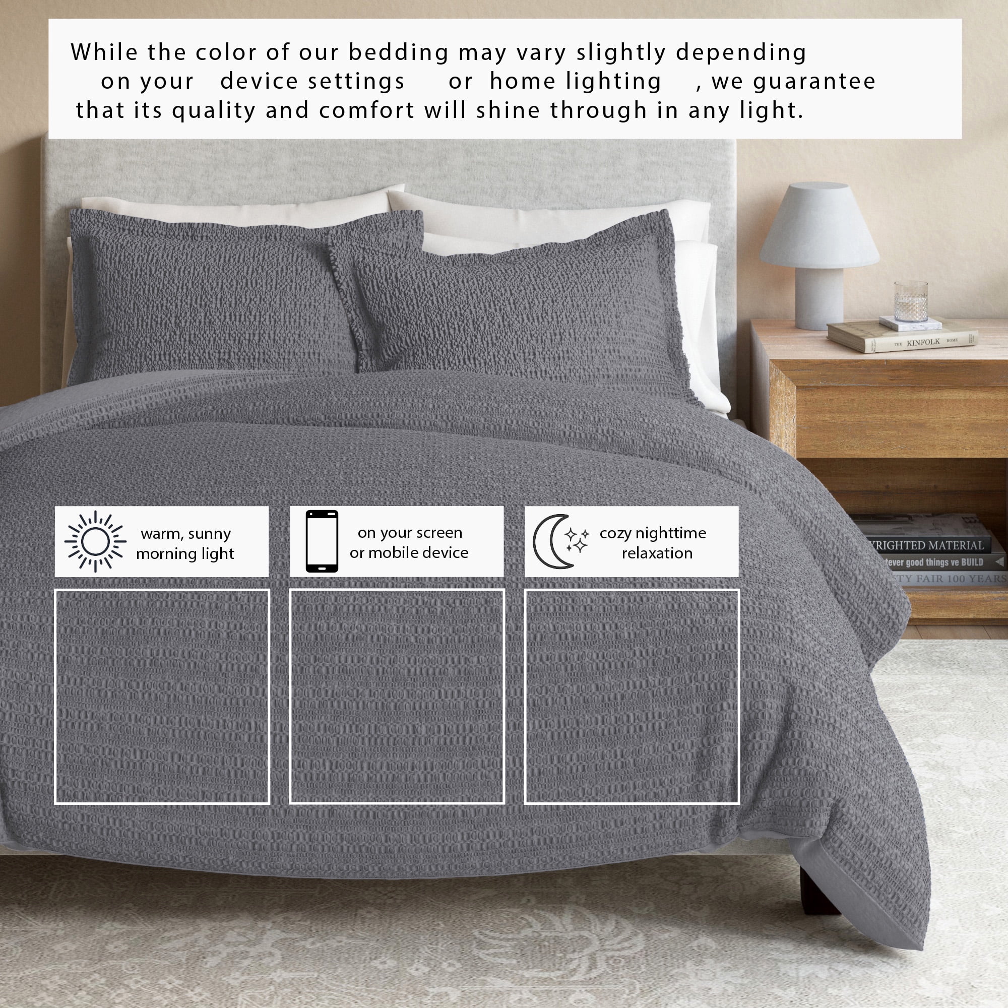 Great Bay Home 3-Piece Duvet Cover Set - 100% Cotton Honeycomb Waffle Full / Queen Size Duvet Set