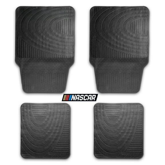 NASCAR Essential Car Floor Mats – 4-Piece Set | All-Weather Protection | Universal Fit for Cars, Trucks & SUVs | Durable Hard-Wearing | Black Rubber
