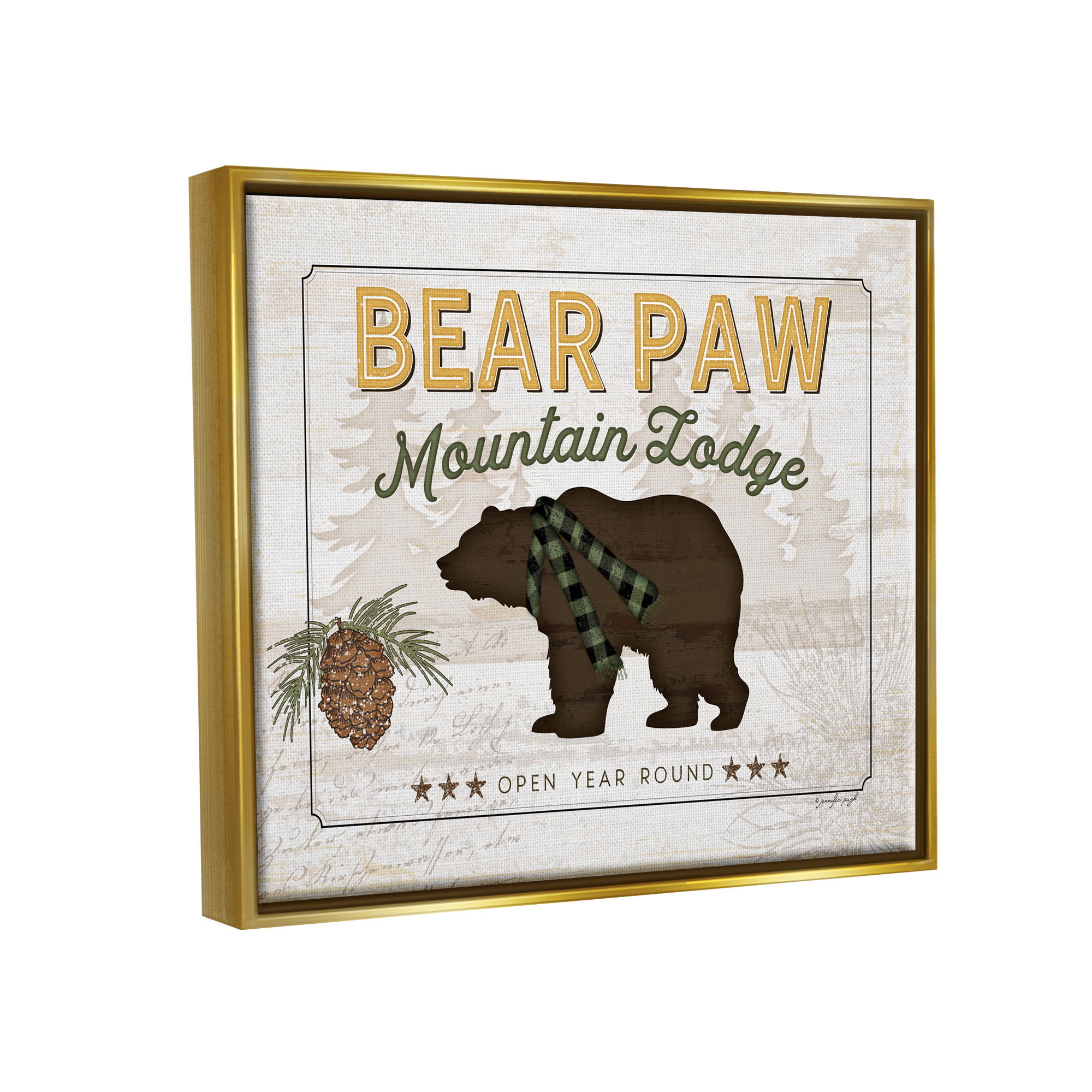 Stupell Bear Paw Mountain Lodge Cabin Animals & Insects Painting Gold Floater Framed Art Print Wall Art