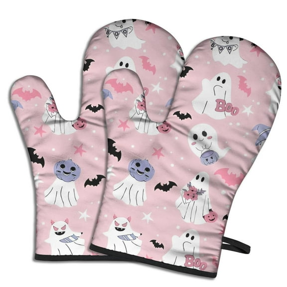 Cute Oven Mitts,Cute Halloween Ghosts Pattern Oven Mitt 2-Pack Set,Kitchen Gloves for Oven,Heat Resistant Oven Mitts 7.7"x12"