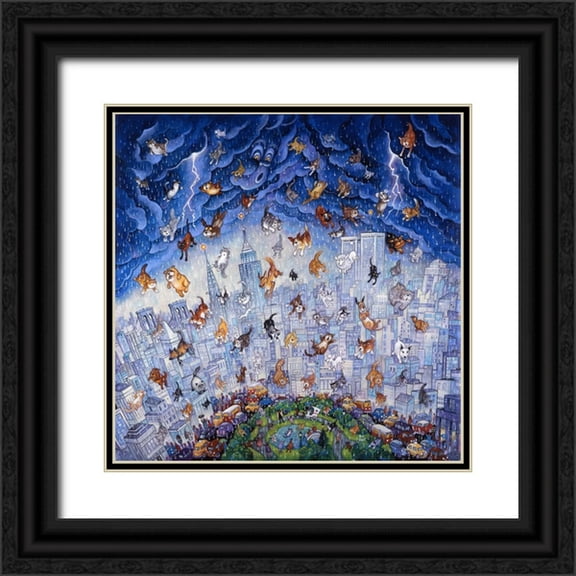Bell, Bill 12x12 Black Ornate Wood Framed with Double Matting Museum Art Print Titled - Raining Cats And Dogs NYC