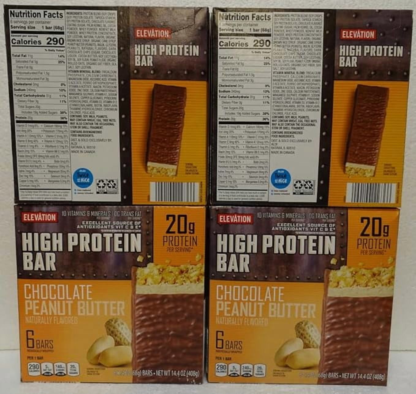 Elevation High Bar Chocolate Peanut Butter 14.4oz 408g (4 Boxes)