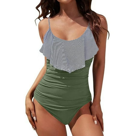 Yoodem One Piece Swimsuit Women Bathing Suit One Piece Womens Bathing Suits Tummy Control Steel Slim Fit Pleated Swimsuit Green Swimsuits for Women One Piece Body Suits for Womens Army Green L
