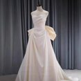 thumbnail image 7 of zanzanmeow Wedding Registry French satin heavy-duty pleated tube top fishtail light wedding dress bow slimming door veil elegant temperament banquet evening dress long skirt, 7 of 7