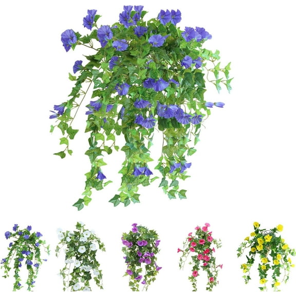 6in Uv Simulation Artificial Flower, Bunches Artificial Morning Glories,Fade Resistant Outdoor Flowers,Fake Petunias,Realistic Outdoor Artificial Flowers (Blue,3 Bouquet of 7 Flowers)