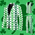 thumbnail image 2 of Men's St. Patrick's Day 3-Piece Suit Set with Green Clover Print, Button Closure, Classic Tailored Fit for Formal Events, 2 of 7