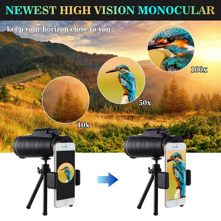 80x100 Monocular Telescope High Powered for Smartphone Low Night