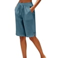 thumbnail image 2 of Only Moment Women's Knee Length Shorts Linen Summer Casual Wide Leg Loose High Waist Drawstring Dressy Shorts 2026 Beach Vacation Clothes Blue,M, 2 of 9