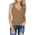 thumbnail image 1 of Gibobby Blusas y chalecos sin mangas con cuello en V y botones de color sólido sueltos informales para mujer(Caqui,XG), 1 of 5