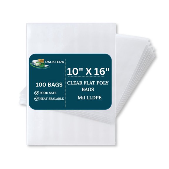 1 MIL Size "10"x16" 100 Packs LDPE Clear Flat Poly Bag, Open Top Packaging