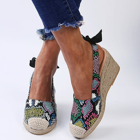 

HIMIWAY Sandals Women Women s Sandals Round Toe Platform Wedge Heel Roman Shoes Snake Print Bow Ladies Sandals Multicolor 35