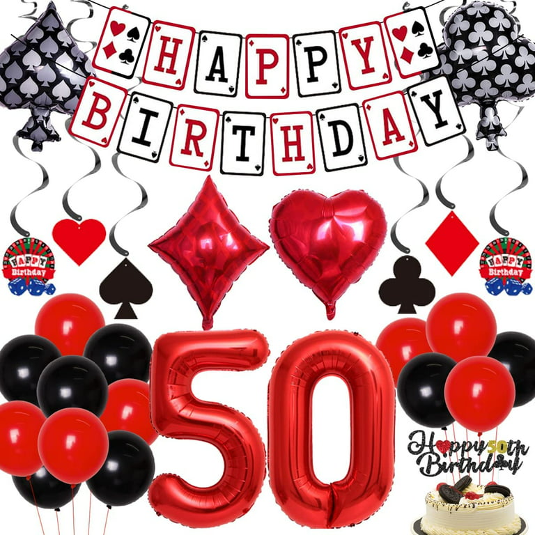 Casino Theme Party Decorations, Las Vegas Party Decorations Casino 50th Birthday  Party Decorations Supplies Include Casino Cake Toppers and Foil Balloons,  Hanging Swirls for Adults Casino Night 