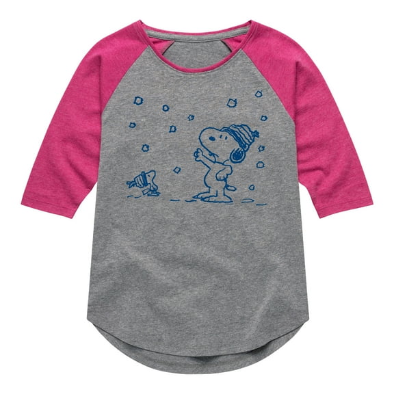 Peanuts - Snow Snoopy And Woodstock - Toddler & Youth Girls Raglan Graphic T-Shirt