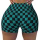 thumbnail image 2 of Fotbe Black And Teal Checkerboard Shorts Sin Costuras – Shorts Deportivos de Cintura Alta para Mujer, Elásticos para Gimnasio, Yoga, Running o Ciclismo-Large, 2 of 7