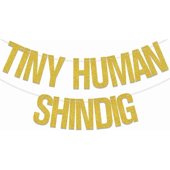 Tiny Human Shindig Banner, Boy or Girl Gender Reveal Banner, Tiny Human Theme Baby Shower Decorations, Funny Baby Announcement Party Decor Supplies Gold