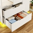 thumbnail image 5 of Blotout 3 Door Wardrobe Closet with Mirror & LED Lights, Bedroom Armoire with 2 Drawers and Multi-Layer Shelves , Modern Wooden Armoire Wardrobe Closet with Hanging Rod for Bedroom, 5 of 7