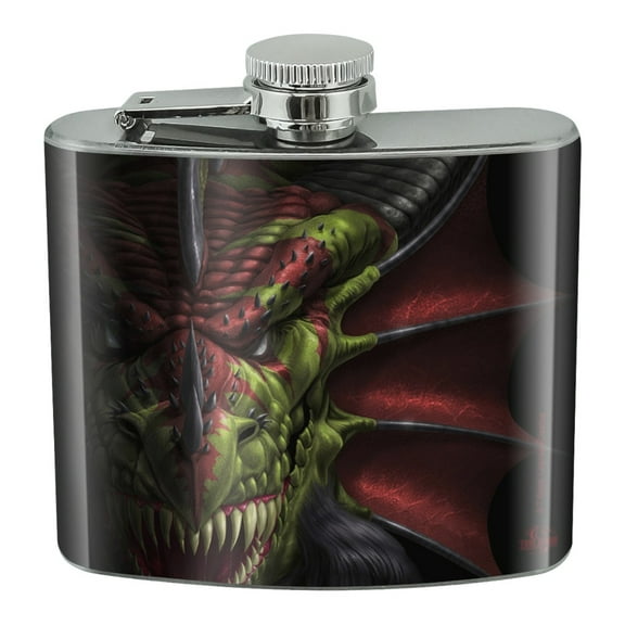 Evil Dragon Lair of Shadows Fantasy Stainless Steel 5oz Hip Drink Kidney Flask