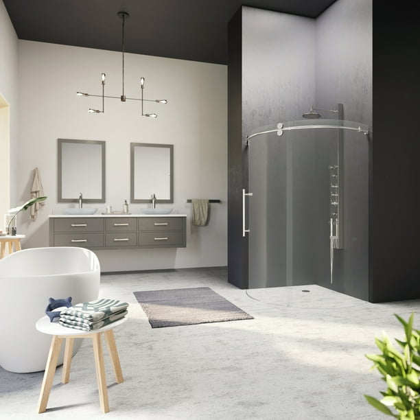 Vigo Sanibel 36 X Frameless Round 3125 In Clear Glass Stainless Steel Hardware Shower Enclosure Left Sided Door Com Vigo Sanibel 36 X Frameless Round, Vigo Round Shower Enclosure