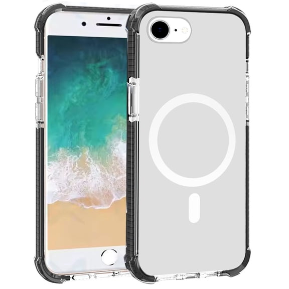 For Apple iPhone 16e Case, Magnetic Acrylic Case Transparent Back, Rugged Colorful Frame, Shockproof Hybrid, MagSafe Compatible Phone Cover (Clear / Black)