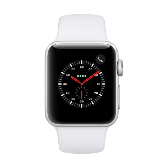 Pre-Owned Used Apple Watch 38MM Series 3 GPS CELL Silver White Sport Band (Scratch and Dent)