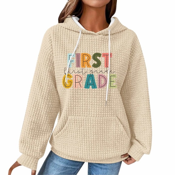 VISALY Hoodies Pullover Graphic Sweatshirts Plus Size for Women Trendy 2025 Cute Casual Sweater Winter Pullover Sweatshirts Oversized Sweatshirt Waffle Sweater Fall Sweatshirt Beige L