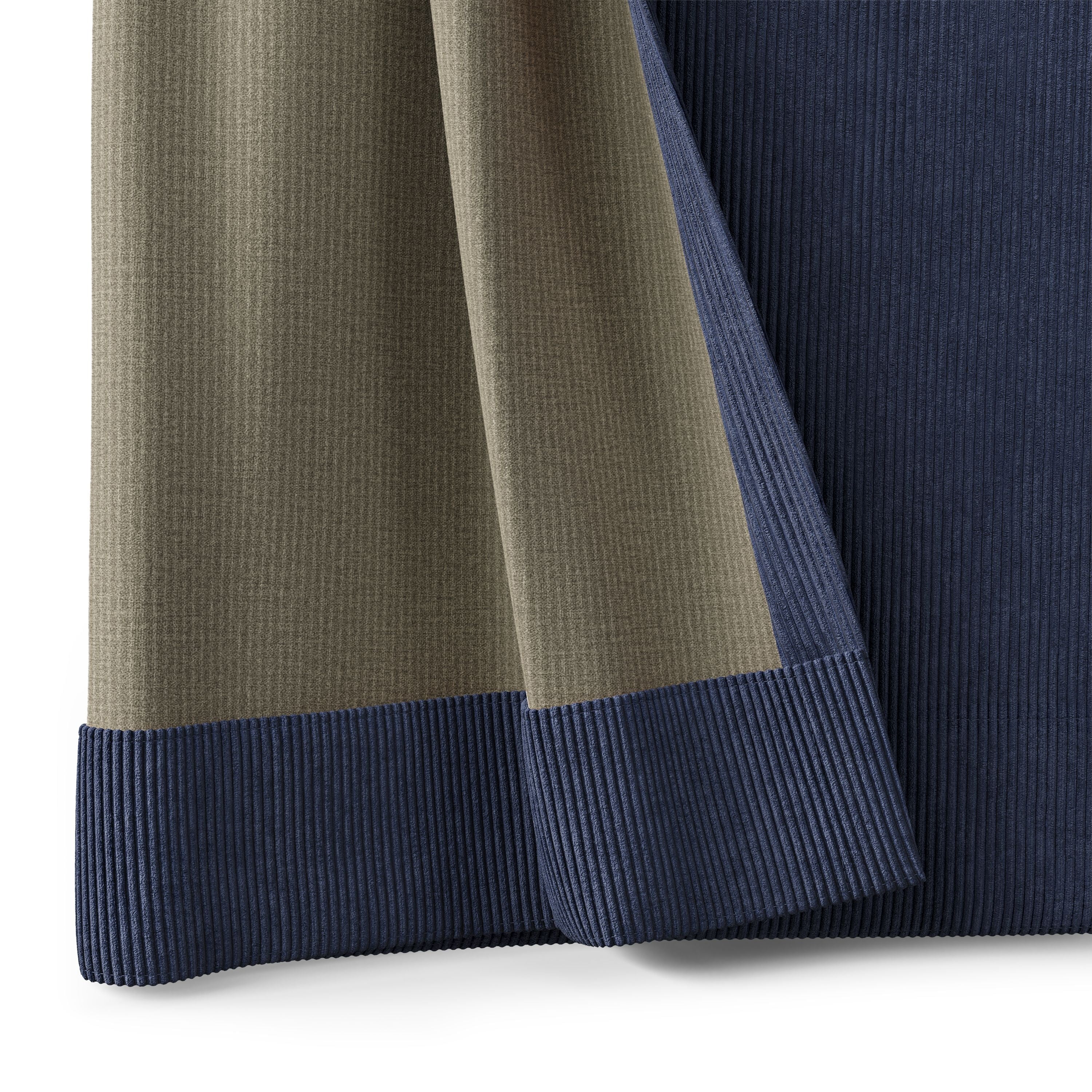 Mainstays Kids Dark Navy Solid Ribbed Corduroy Blackout Rod Pocket with Back Tabs Single Curtain Panel, Set of 1, 38" W x 63" L