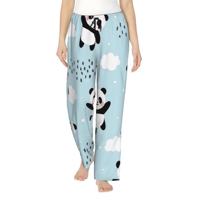 Fotbe Cute Panda Bear Pantalones de Pijama para Mujer, Pantalones de Dormir, Pantalones Pj con Cordón y Bolsillos-Large