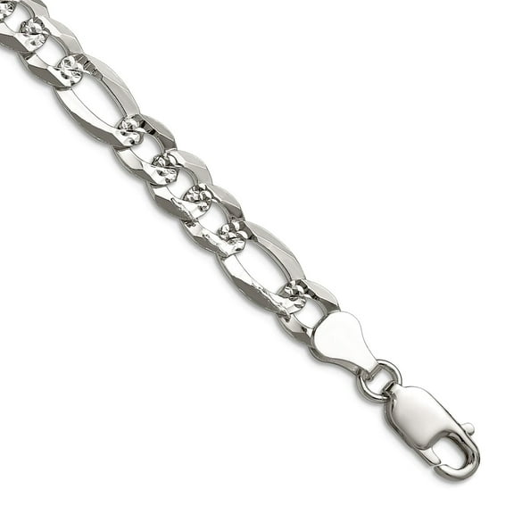925 Sterling Silver 7.0mm Flat Sparkle-Cut Pave Figaro Chain Necklace 24 Inch Chain Necklace for Women and Men
