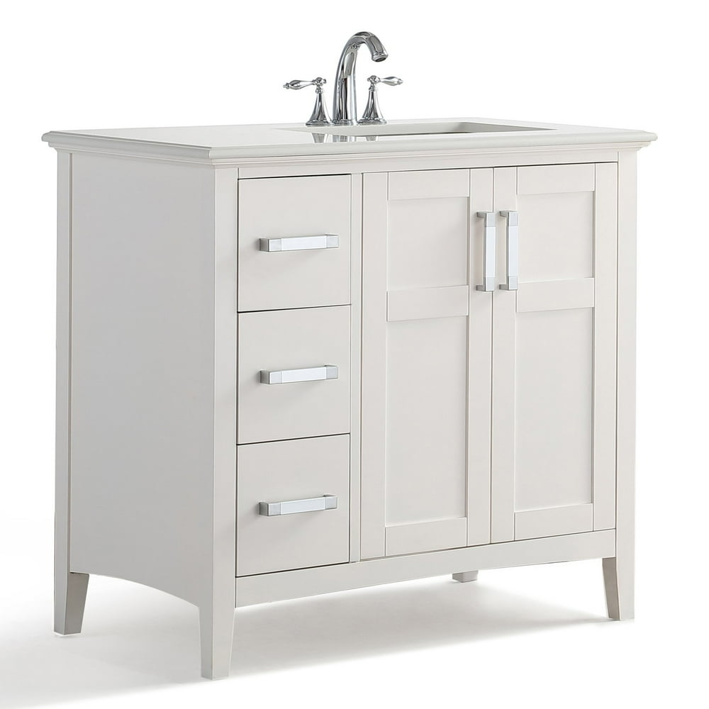 Simpli Home Winston 36" Right Offset Bath Vanity with Quartz Marble Top