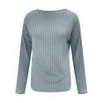 thumbnail image 3 of CQONEPT Women's Knit Sweaters Side Slit Pullover Tops Crewneck Ribbed Long Sleeve Tops Fall Winter Blouse Light Blue L, 3 of 5