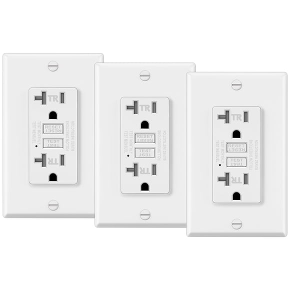 ELECTECK Lot de 3 Prises GFCI 20 Amp, Résistantes à l'Altération (TR), Récipients GFI Décoratifs avec Indicateur DEL, Interrupteur de Faute à la Terre, Déc